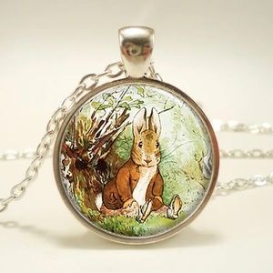 Beatrix Potter Rabbit Glass Dome Pendant Necklace